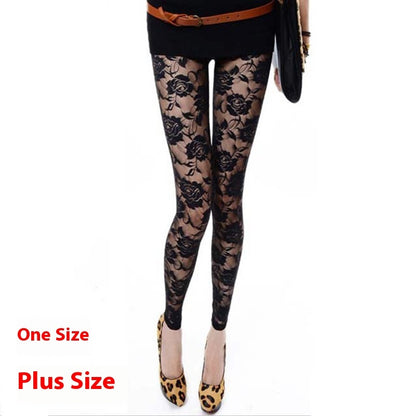 Autumn Sweet Lace Rose Hollow Leggings