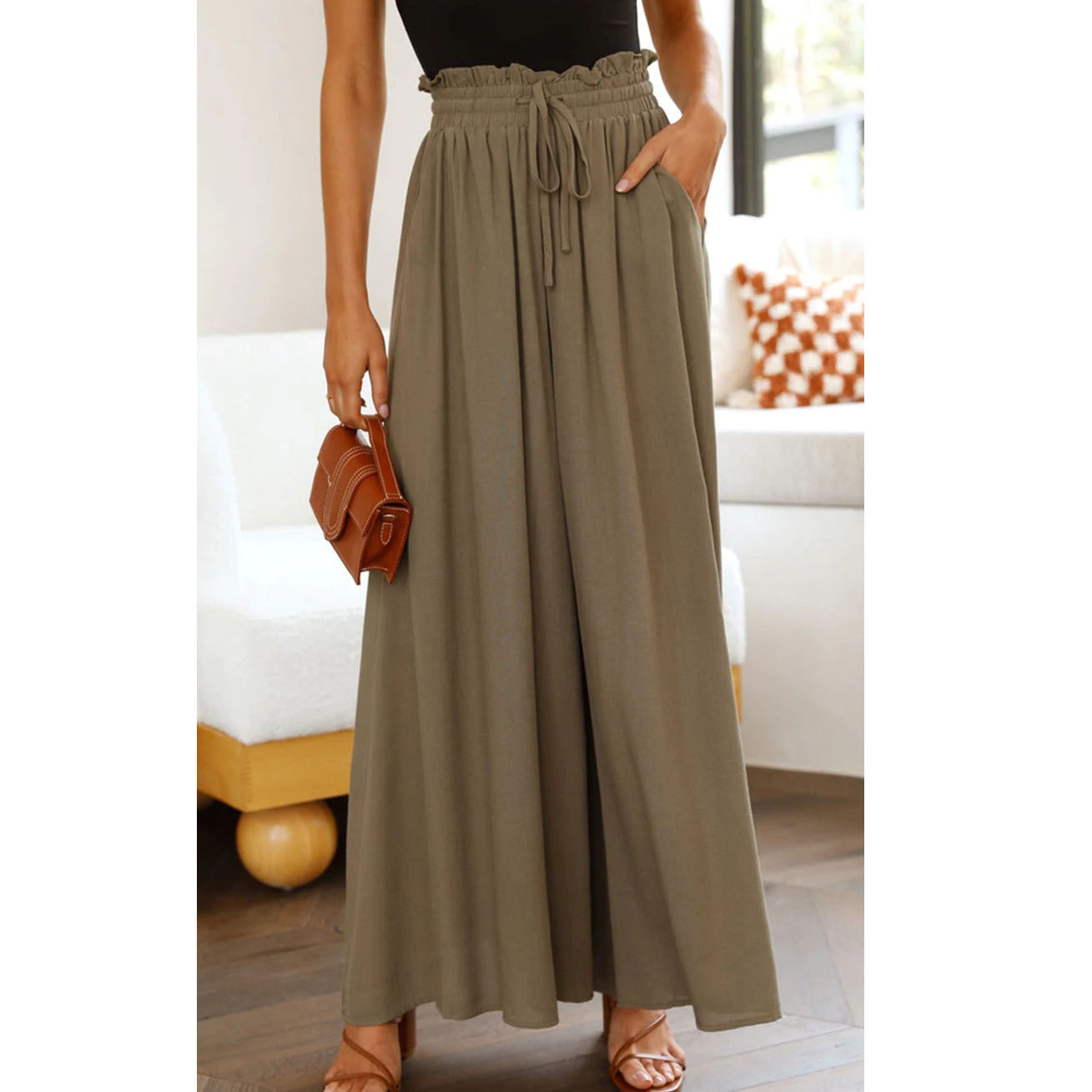 Flowers Printed Wide-leg Trousers Summer Casual Straight Pnats For Women Beach Clothing