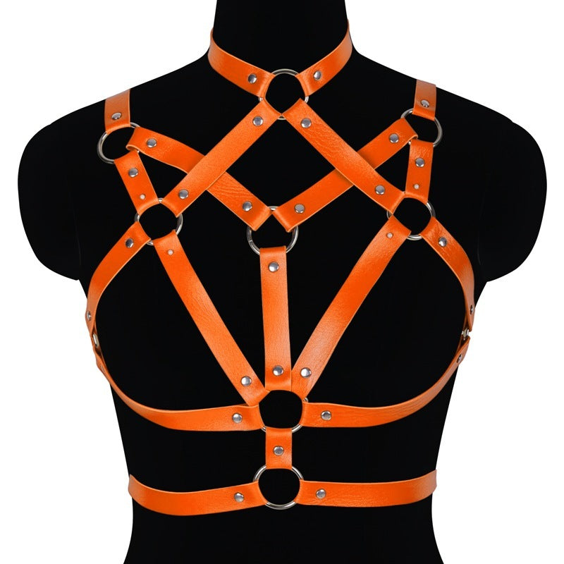 Sexy Ladies Leather Lace-up Bra Hollow Performance Costume And Accessories Props