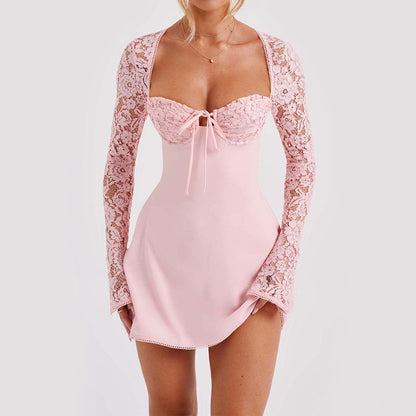 Y2K Lace Corset Dress – Backless Long Sleeve Mini