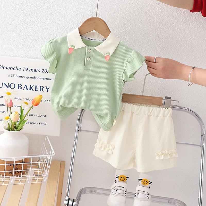 Girls Summer Short Sleeve Shorts Two-piece Set