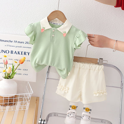Girls Summer Short Sleeve Shorts Two-piece Set