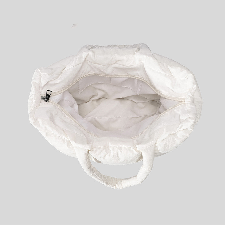 Open white Puffy Cotton Handbag Soft Quilted Shoulder Bag for Women