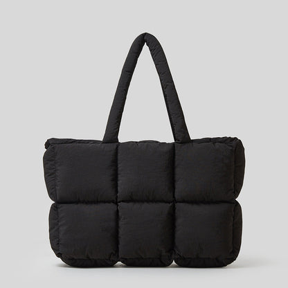 Black Puffy Cotton soft Handbag, Quilted Shoulder Bag for Women