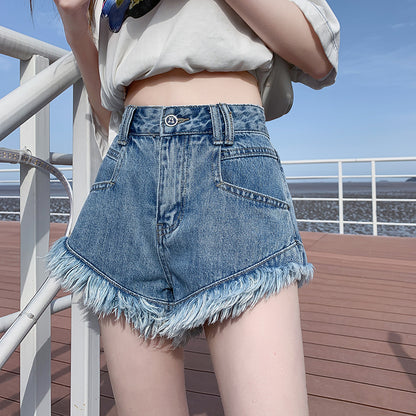 High Waist Denim Shorts Women's Summer Frayed