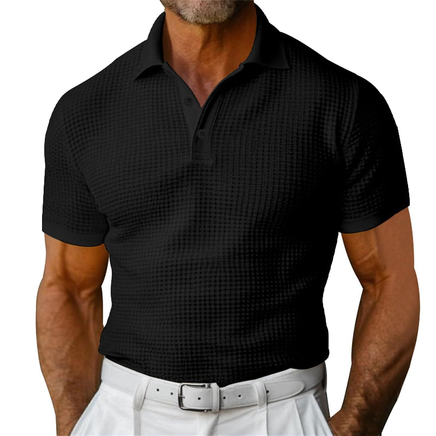 Short Sleeve Polo – Lightweight Waffle Style for Men