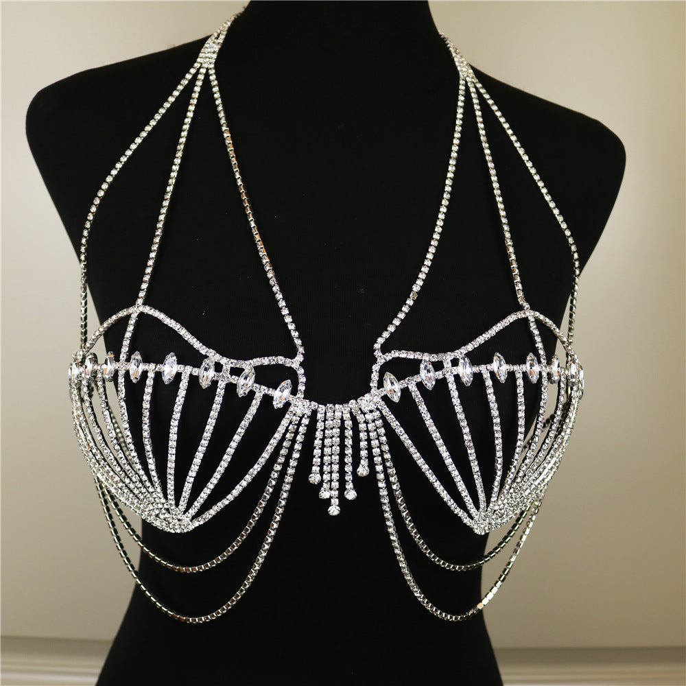 Women's Fashion Accessories Shell Rhinestone Bra Fringe Body Chain