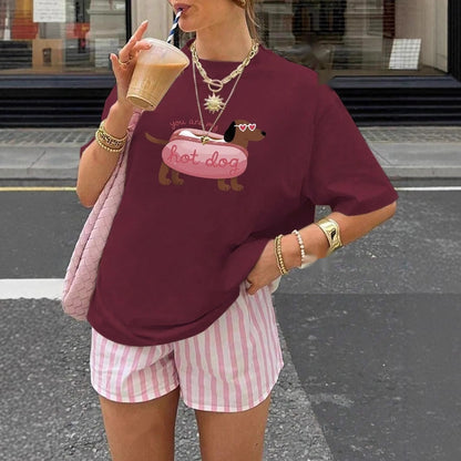 Women's Summer Cartoon Dog Printed Short Sleeve