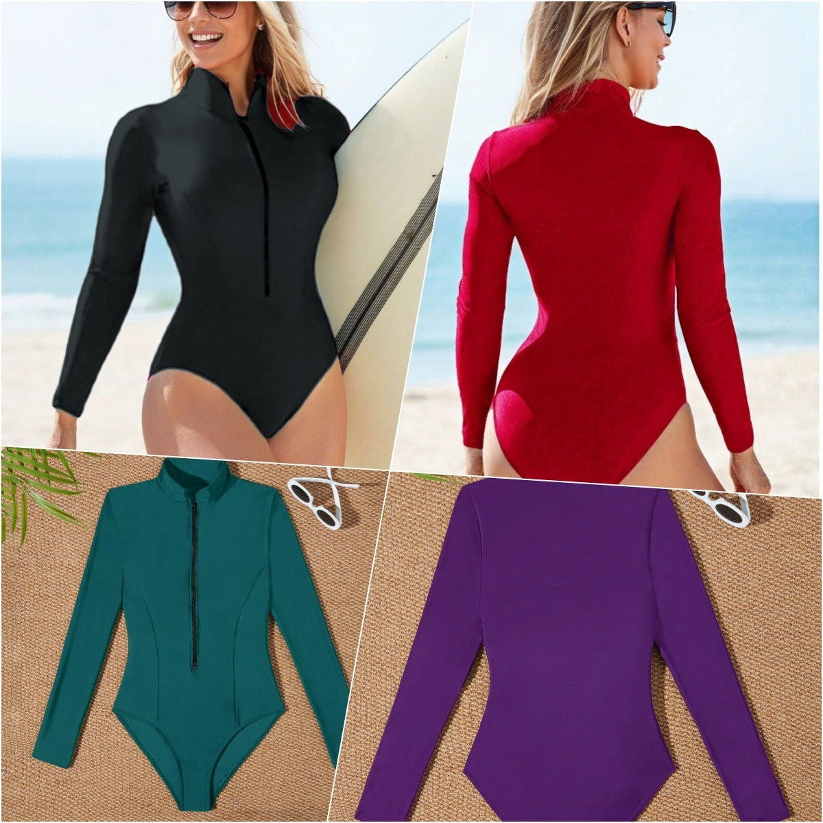 Outdoor Sports Long Sleeve Triangle One-piece Swimsuit
