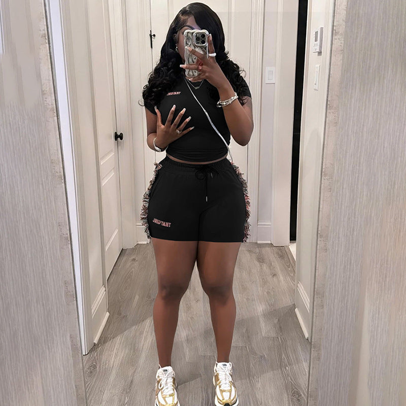 European And American Style Sexy Slim-fit Short Embroidered Top