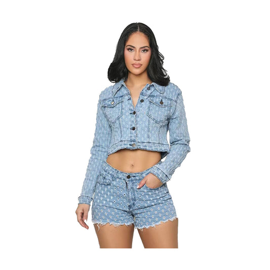 New Women's Clothing Leisure Ripped Denim Shorts Suit