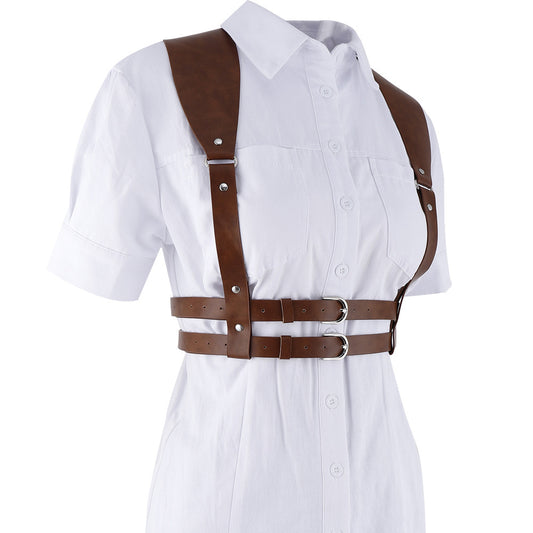Trendy Unique Strap Binding Leather Waist Seal Punk Integrated Shirt Accessories