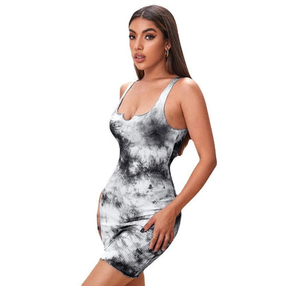 Sexy Slim-fit Tie-dye Print Bodycon Halter Dress