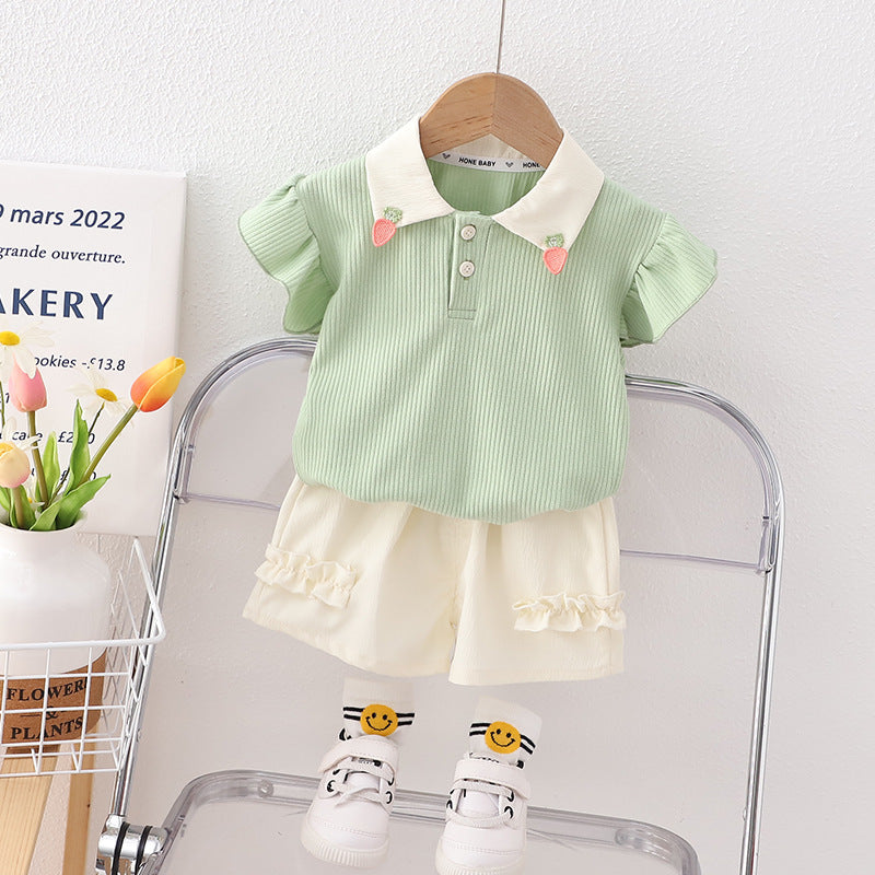 Girls Summer Short Sleeve Shorts Two-piece Set