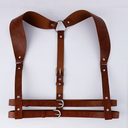 Trendy Unique Strap Binding Leather Waist Seal Punk Integrated Shirt Accessories