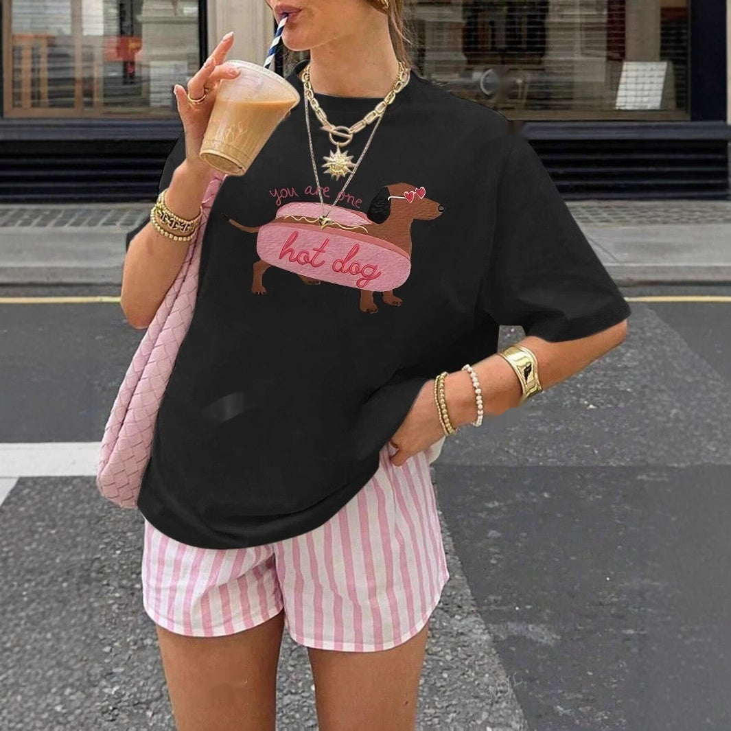 Women's Summer Cartoon Dog Printed Short Sleeve