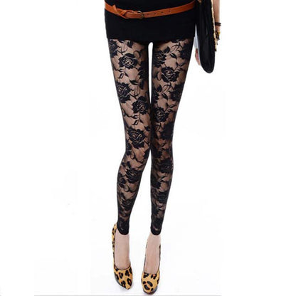 Autumn Sweet Lace Rose Hollow Leggings