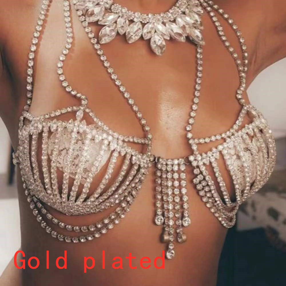 Women's Fashion Accessories Shell Rhinestone Bra Fringe Body Chain