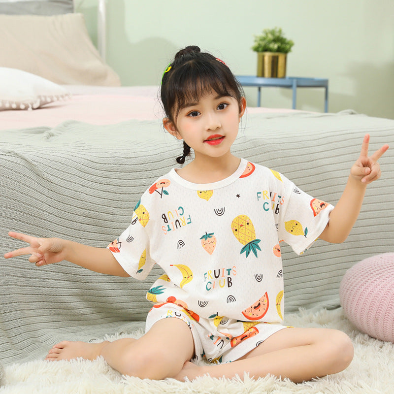 Summer Children's Short Sleeve Shorts Set Cotton Mesh