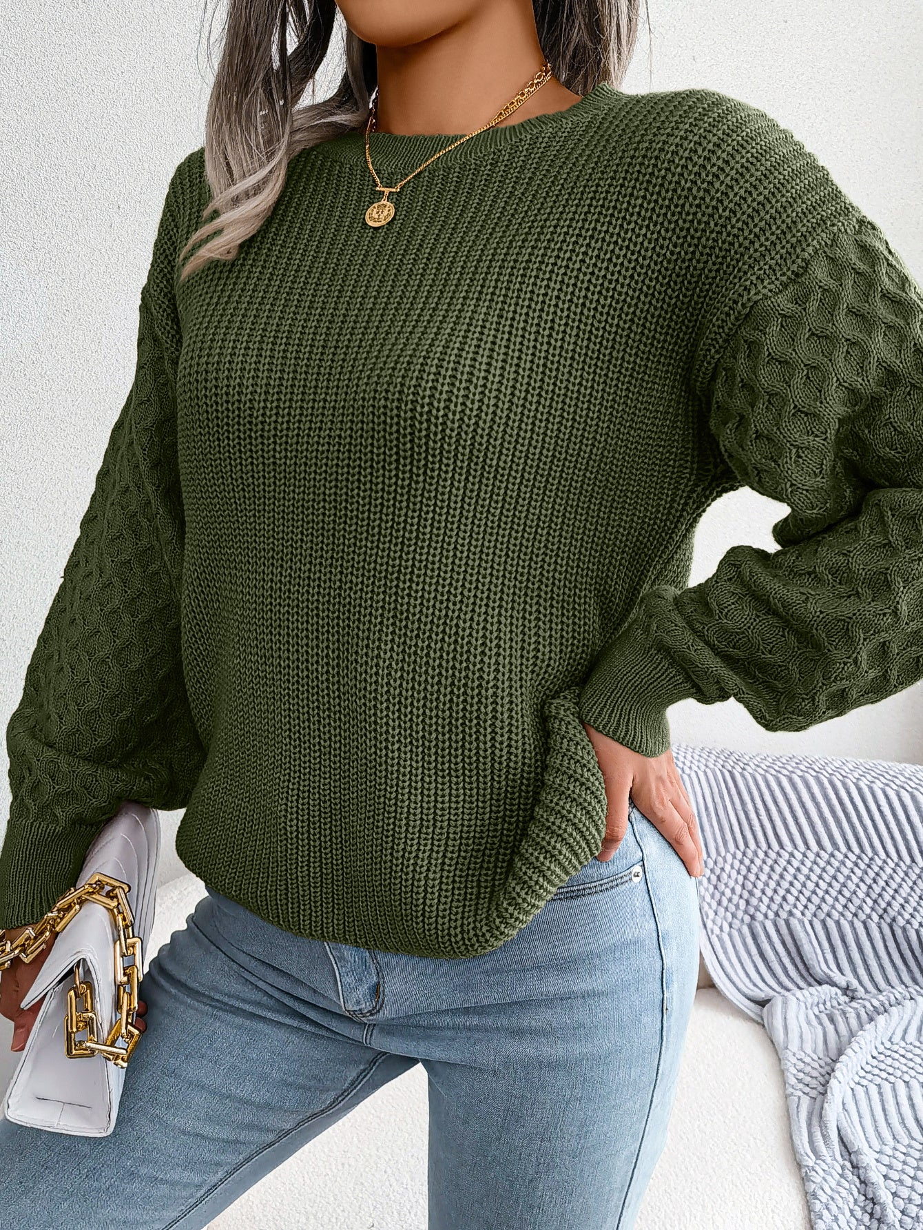 Casual Lantern Sleeve Knitted Sweater