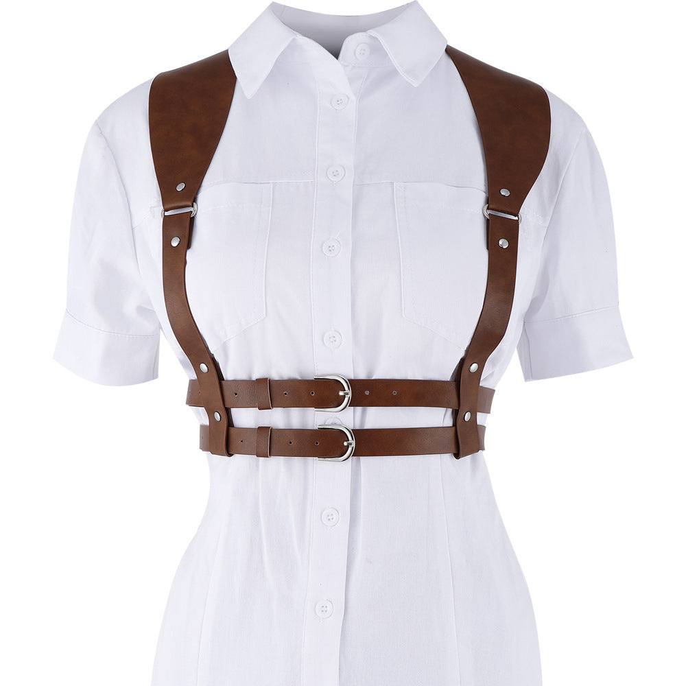 Trendy Unique Strap Binding Leather Waist Seal Punk Integrated Shirt Accessories
