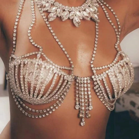 Women's Fashion Accessories Shell Rhinestone Bra Fringe Body Chain