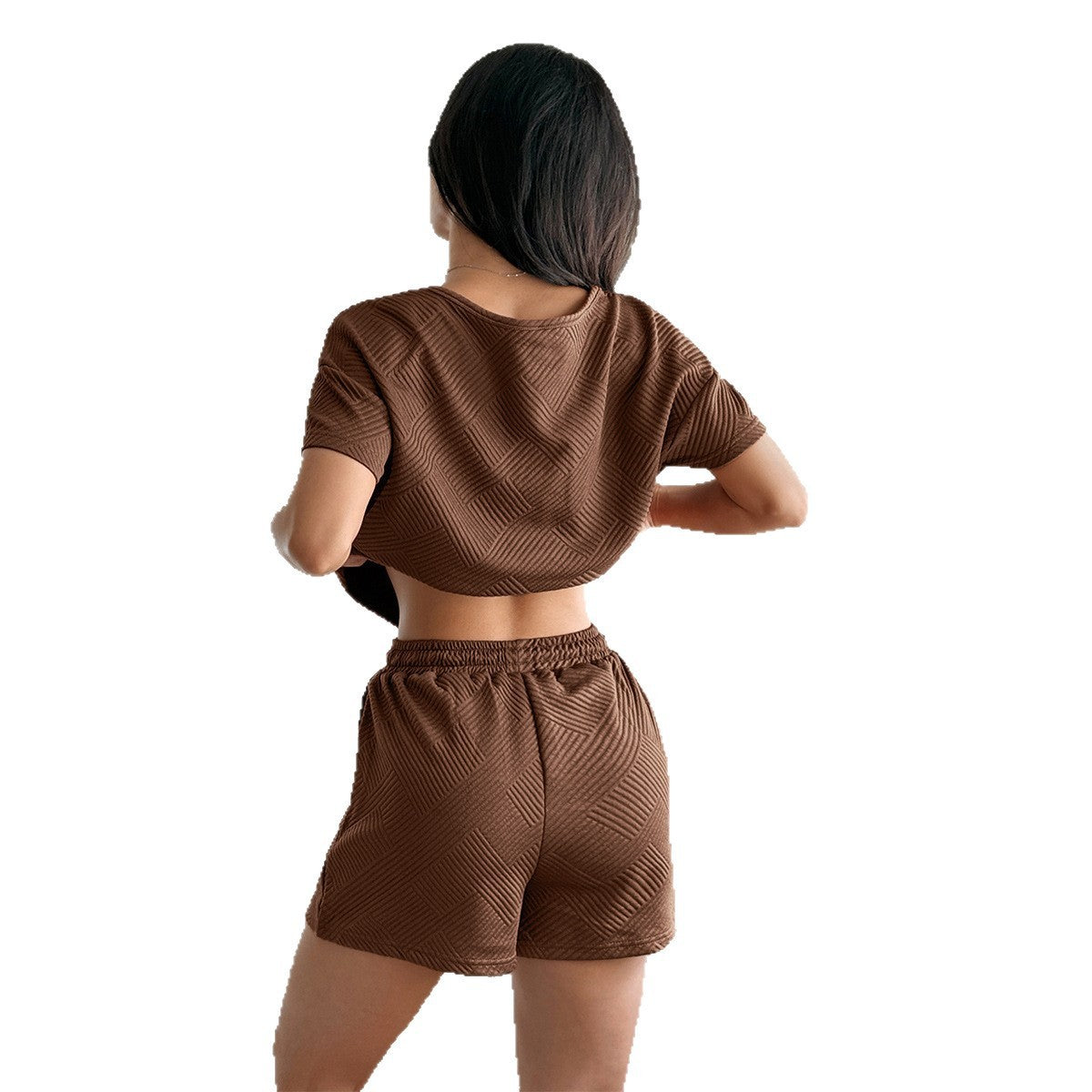 Y2g Sports Style Solid Color Short Sleeve Lace-up Shorts Suit Women's Clothing